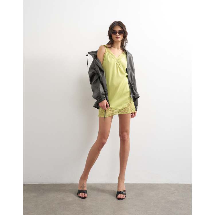 Topshop vintage lace mini slip dress in deep lime | ASOS