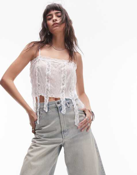 Topshop vintage lace tassel cami in white - view 1