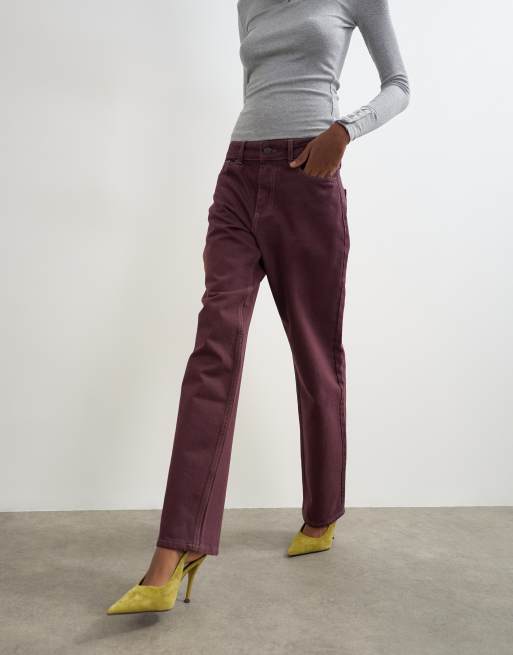 Topshop Vintage straight mid rise jean in aubergine, 5 of 5
