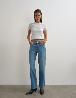 Topshop Vintage Straight Mid Rise Jean In Blue