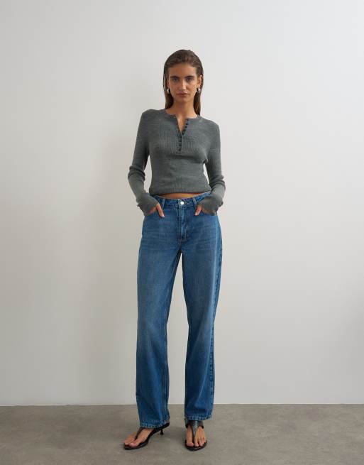Topshop Vintage straight mid rise jean in mid blue, 1 of 5