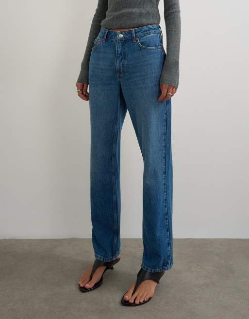 Topshop Vintage straight mid rise jean in mid blue, 4 of 5