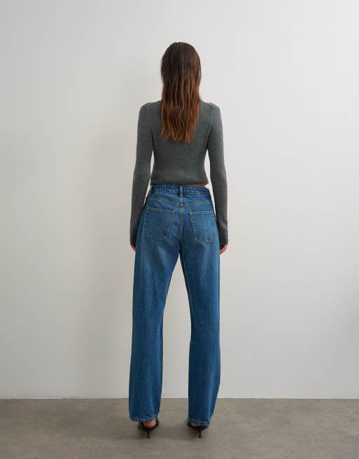 Topshop Vintage straight mid rise jean in mid blue, 5 of 5