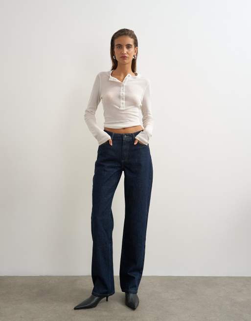 Topshop Vintage straight mid rise jean in rinse indigo, 1 of 5