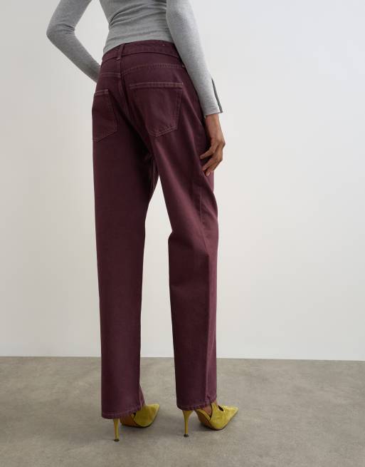 Topshop Vintage Straight-Mid-Rise-Jeans in Aubergine, 3 von 5