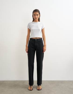 Topshop Vintage Straight Mid Rise Jeans In Black