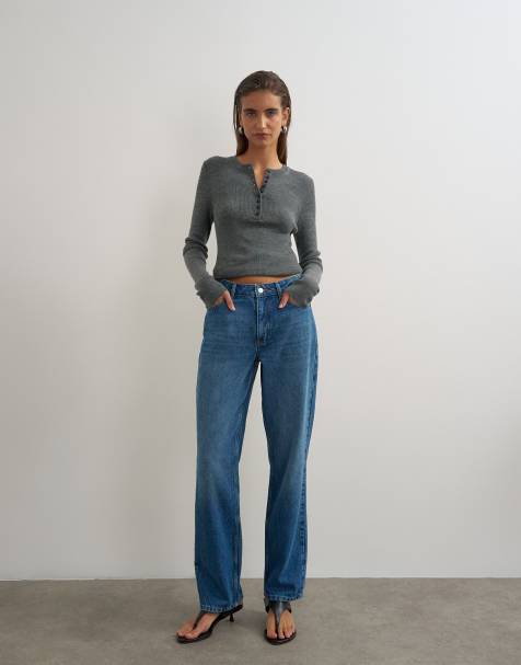 Topshop Vintage Straight mid rise jeans in mid blue - view 1