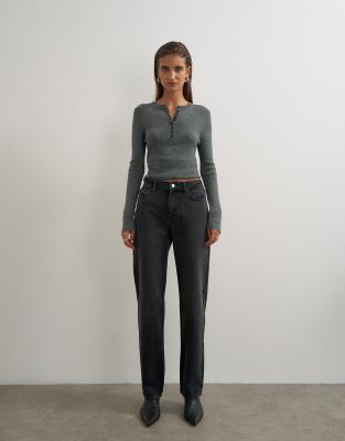 Topshop Vintage Straight Mid Rise Jeans In Black