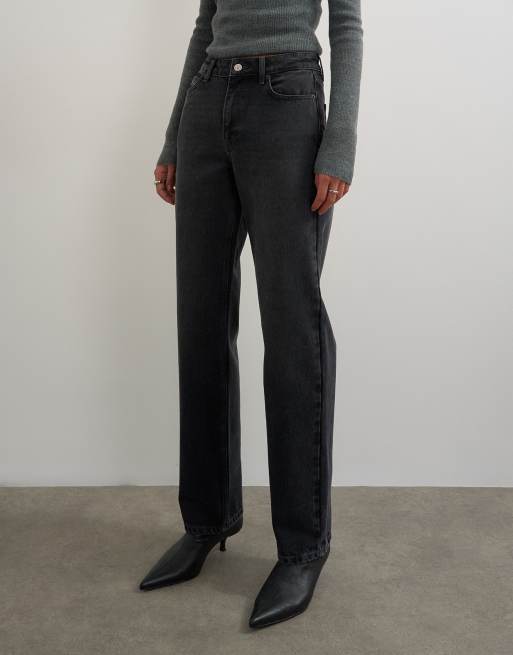 Topshop Vintage straight mid-rise jeans in washed black, 4 of 5