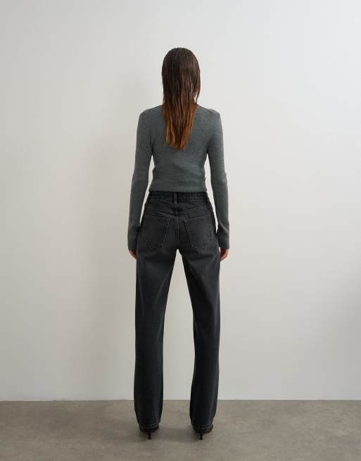Topshop Vintage straight mid-rise jeans in washed black, 5 of 5