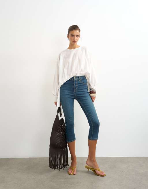 Topshop – Vintageblå capris-jeans med hög midja, 2 av 7