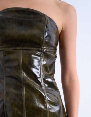 Vinyl bandeau midi dress in green | Topshop