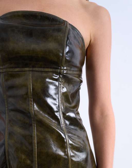 Topshop vinyl bandeau midi dress in green