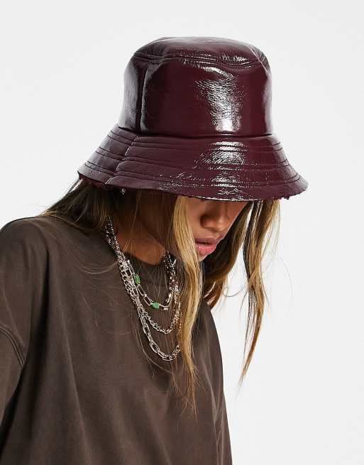 Women Burgundy S-Wave Bucket Hat