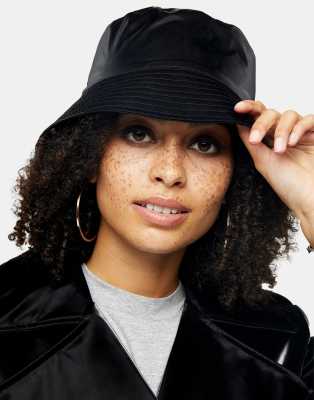 Topshop Vinyl Bucket Hat In Black