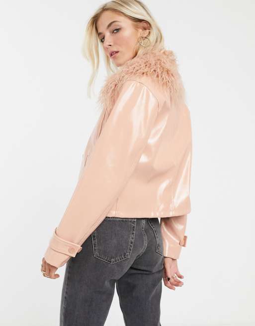 Topshop pink fur on sale coat