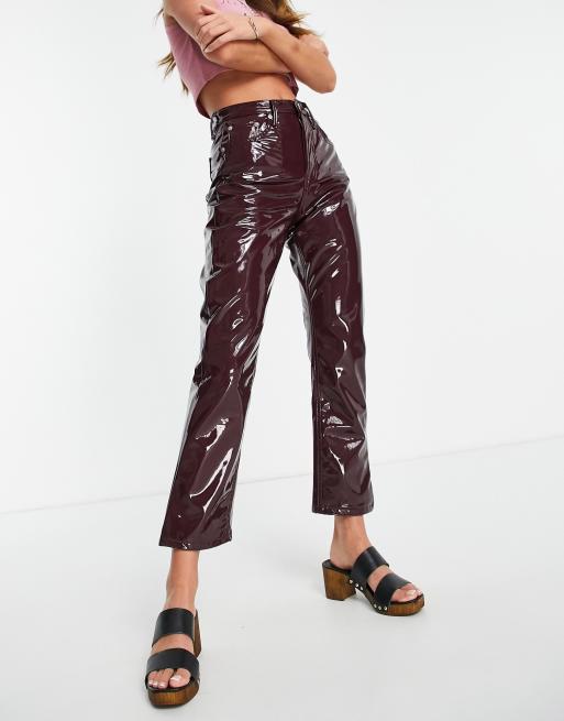 Topshop vinyl jean in burgundy | ASOS