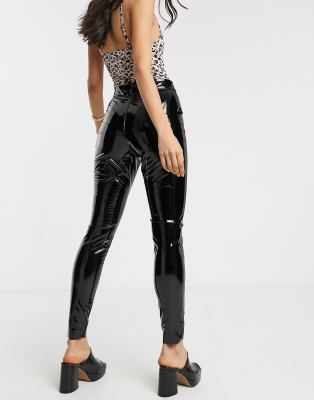 Topshop vinyl leggings in black