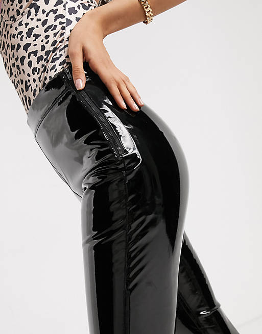 Topshop vinyl skinny trousers in black