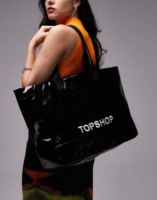 Topshop vinyl tote bag in black | ASOS