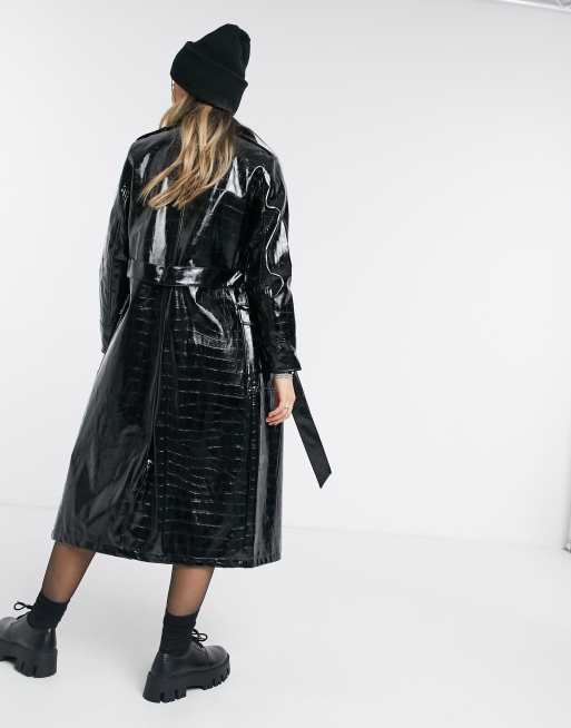 Topshop vinyl trench coat in croc | ASOS