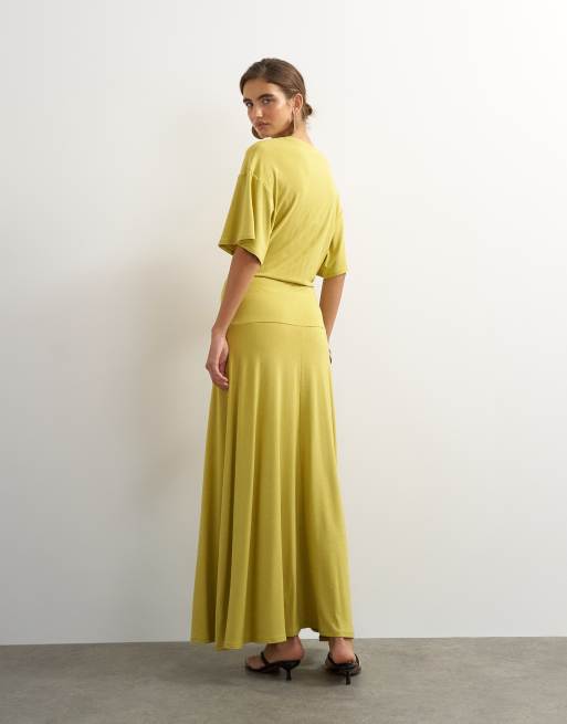 Topshop viscose blend jersey dropped waist maxi dress in lime, 4 of 4