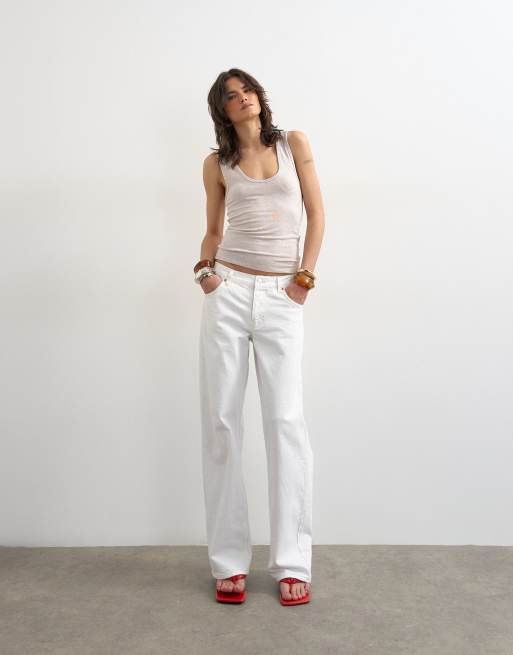 Topshop viscose blend soft racer back scoop neck tank top in oat, 2 of 4