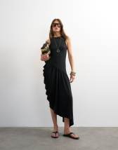 Topshop viscose drape bubble hem racer maxi dress in black