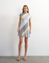 Topshop viscose grown on sleeve dress in blue and grey stripe