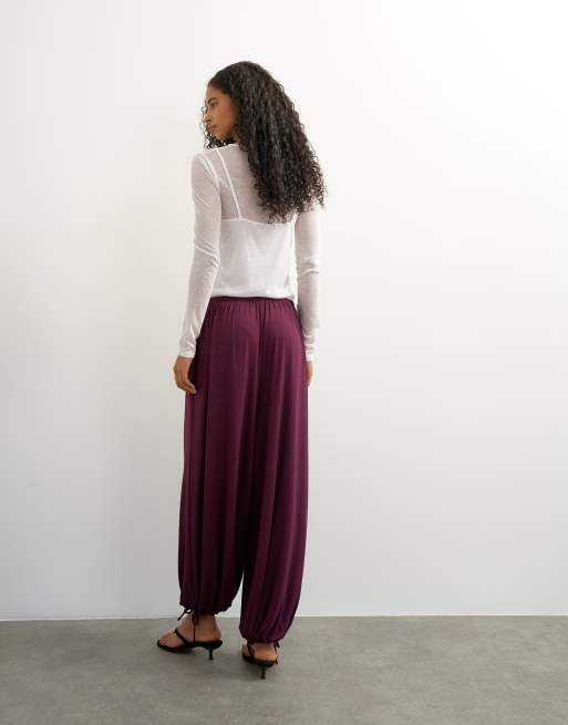 Topshop viscose jersey balloon pants in plum, 5 of 5