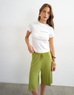 Model wearing Viscose jersey board short in green