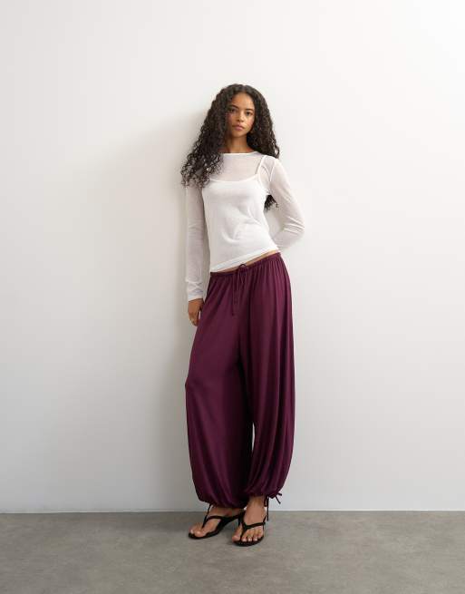 Topshop viskose jersey ballonbukser i plum, 2 af 5