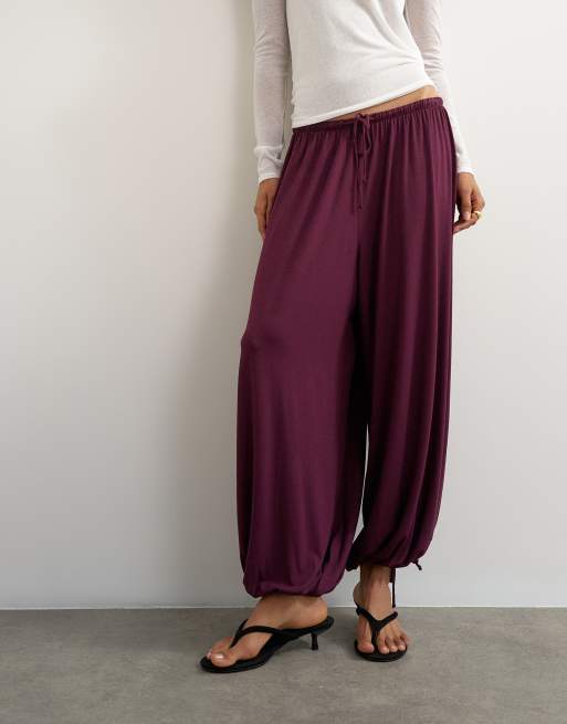 Topshop viskose jersey ballonbukser i plum, 3 af 5
