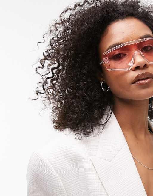 Topshop – Visor-Sonnenbrille mit transparentem Gestell und rosa Gläsern, 4 von 4