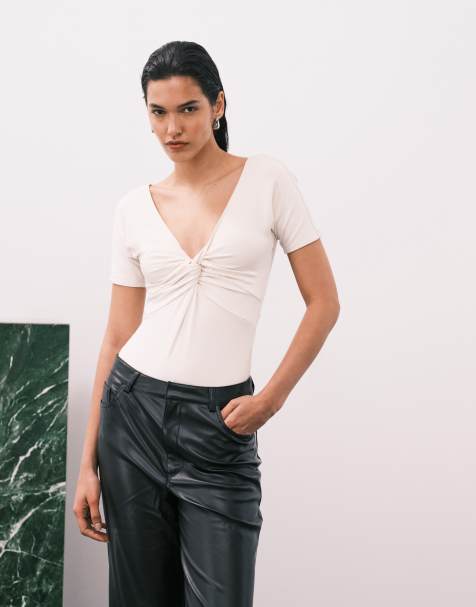 Topshop – Vit body i jersey med snurrad detalj framtill - view 1