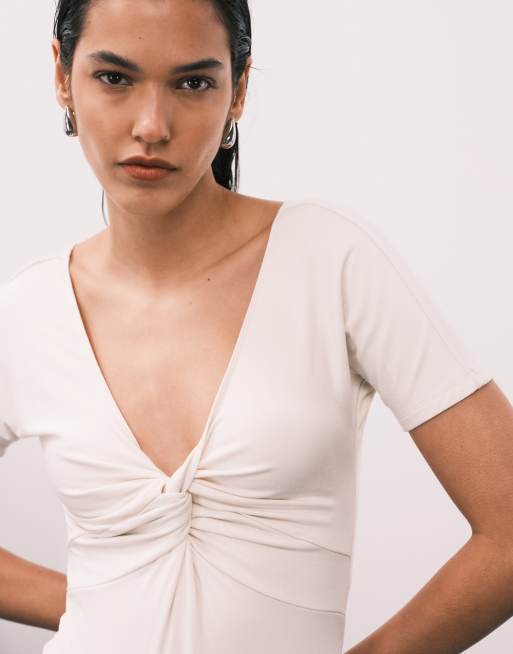 Topshop – Vit body i jersey med snurrad detalj framtill, 2 av 4