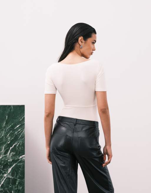Topshop – Vit body i jersey med snurrad detalj framtill, 4 av 4