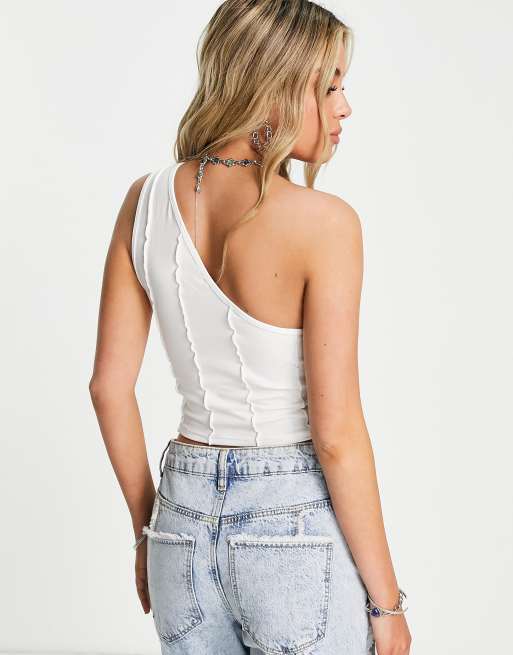 Topshop – Vit enaxlad topp med dekorativa sömmar, 2 av 4