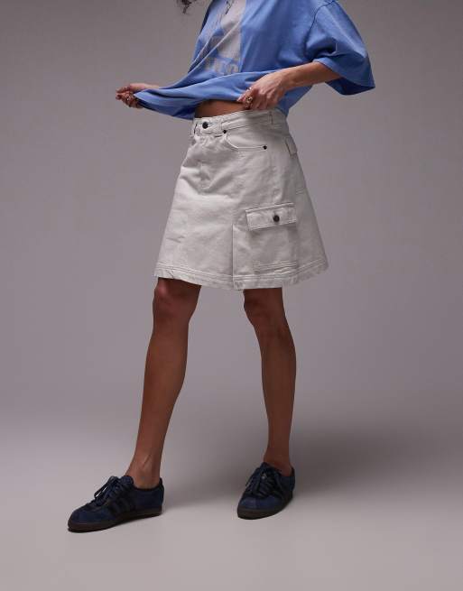 Topshop – Vit jeanskjol i minimodell med cargostil och smutsig finish