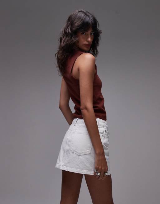Topshop – Vit, kort jeanskjol i pelmet-modell, 2 av 5