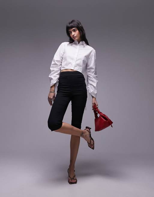 Topshop – Vit, kort poplinskjorta med ryschad ärm, 4 av 4