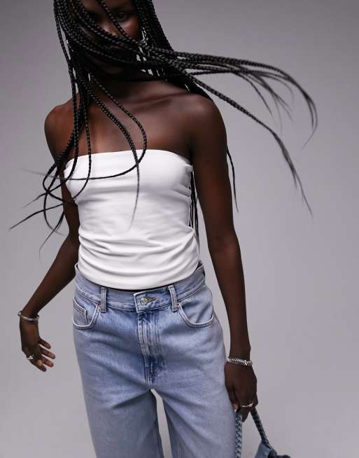Topshop – Vit lång bandeau-topp