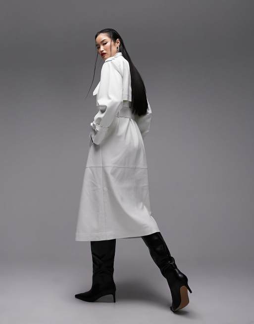 Topshop – Vit lång trenchcoat i 80-talsstil och läderimitation, 4 av 4