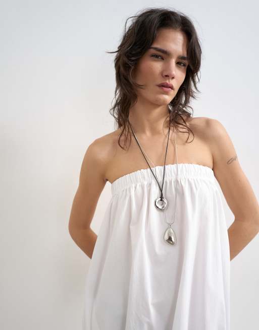 Topshop – Vit maxiklänning i poplin med bandeau-ringning och supersänkt midja, 2 av 4