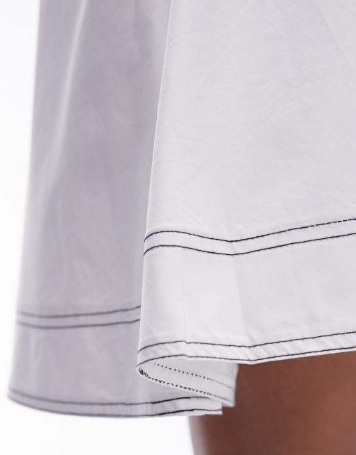 Topshop – Vit miniklänning i poplin med trapetsdesign och dekorativ söm, 4 av 4