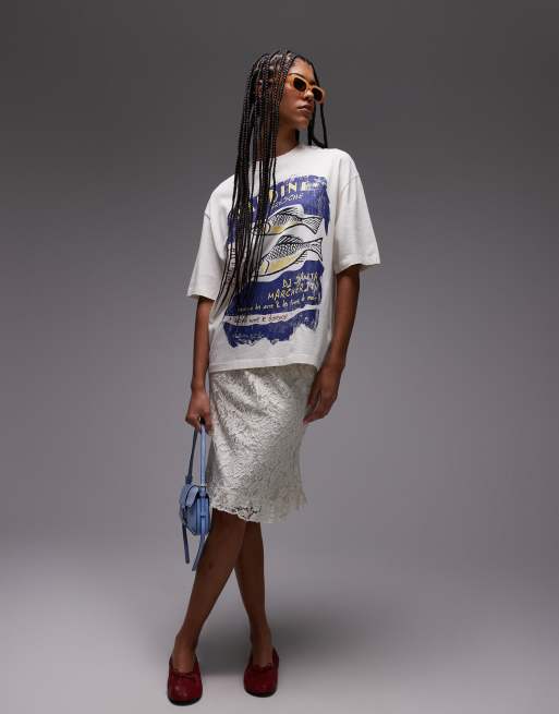 Topshop – Vit oversize t-shirt med grafiskt sardintryck, 4 av 4