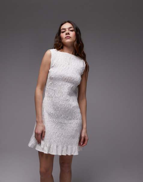 Topshop – Vit smockad miniklänning i poplin - view 1