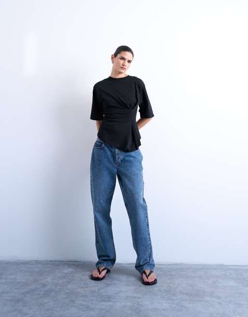 Topshop – Vit, strukturerad t-shirt med indragen midja, 2 av 4