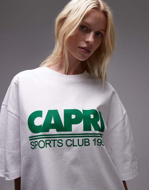 Topshop – Vit t-shirt i oversize med Capri Sports Club-tryck - view 1