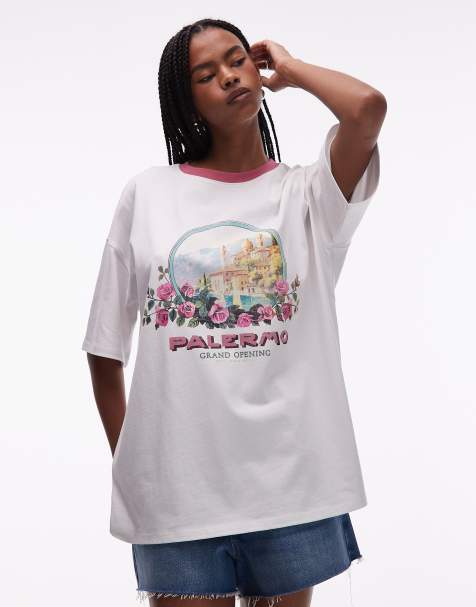 Topshop – Vit t-shirt i oversize med Palermo-tryck - view 1